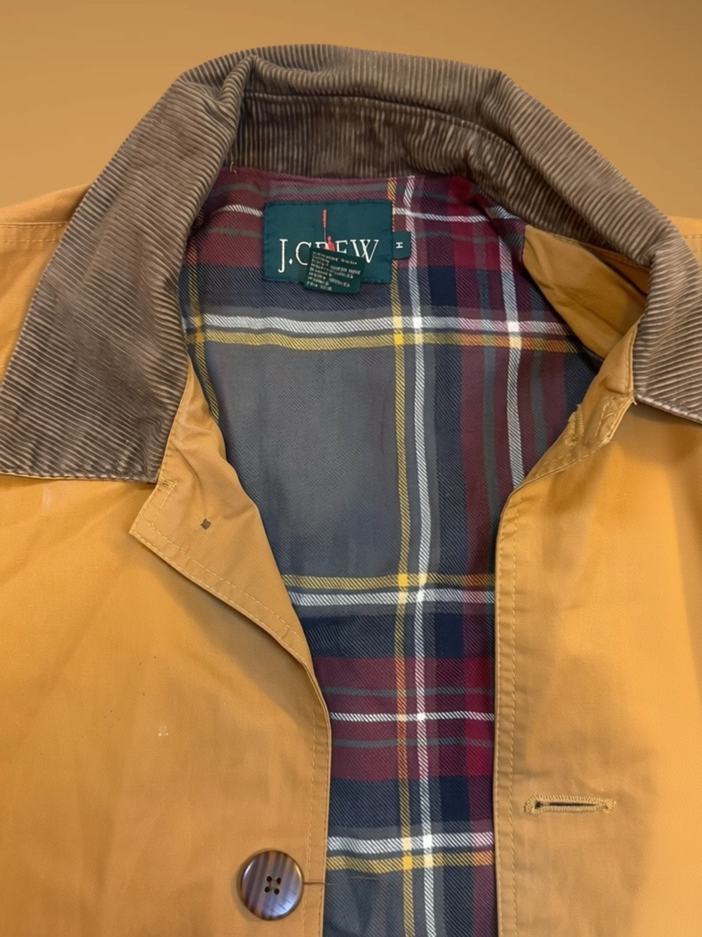 Vintage J. Crew Flannel Lined Chore Coat Jacket Men’s Medium Tan Barn 90s Vtg - Picture 3 of 15